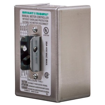 Industrial Toggle Switch, Motor Disconnect Double Pole 30A 600V AC Black W/ NEMA 1 Enclosure